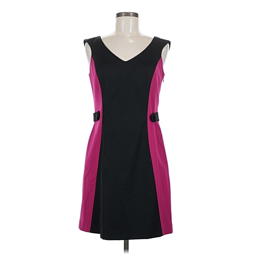 Abaete Womens Black and Magenta Pink Colorblock V-Neck Sleeveless Sheath Dress